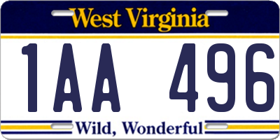 WV license plate 1AA496