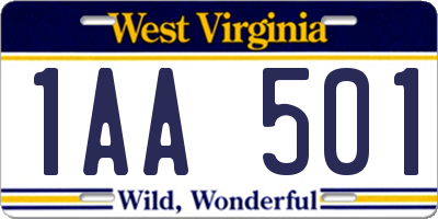 WV license plate 1AA501