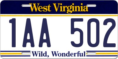WV license plate 1AA502