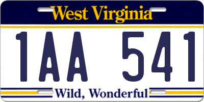 WV license plate 1AA541