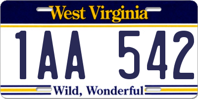 WV license plate 1AA542
