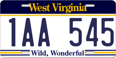 WV license plate 1AA545