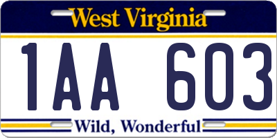 WV license plate 1AA603