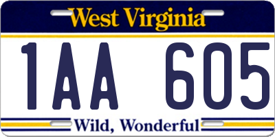 WV license plate 1AA605