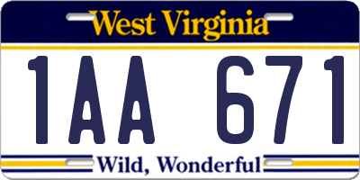 WV license plate 1AA671