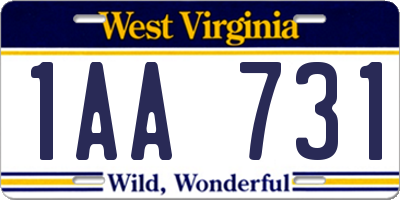 WV license plate 1AA731