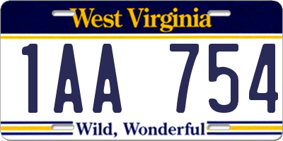 WV license plate 1AA754