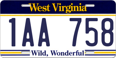 WV license plate 1AA758