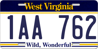 WV license plate 1AA762