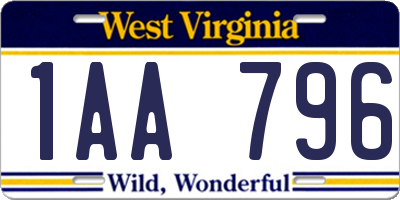 WV license plate 1AA796