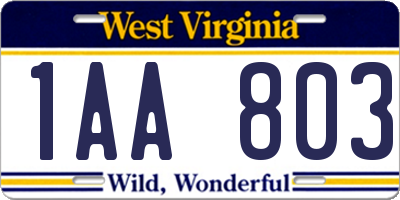 WV license plate 1AA803