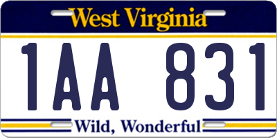 WV license plate 1AA831
