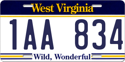 WV license plate 1AA834