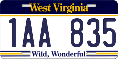 WV license plate 1AA835