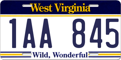WV license plate 1AA845