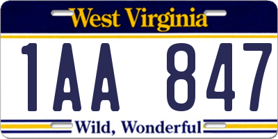 WV license plate 1AA847