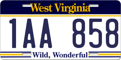 WV license plate 1AA858