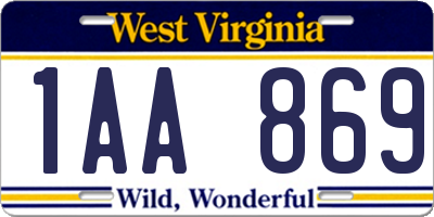 WV license plate 1AA869