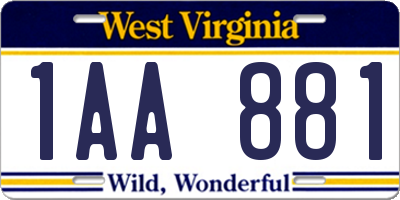 WV license plate 1AA881