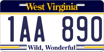 WV license plate 1AA890