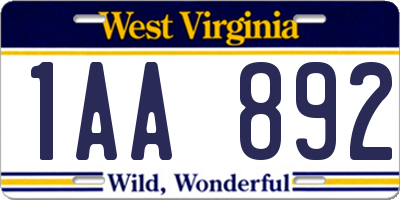 WV license plate 1AA892