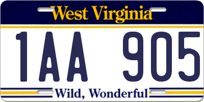 WV license plate 1AA905