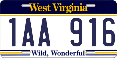 WV license plate 1AA916