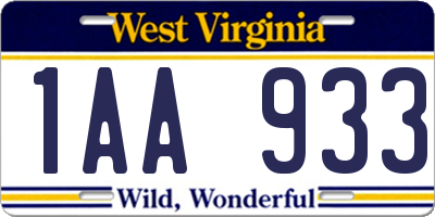 WV license plate 1AA933