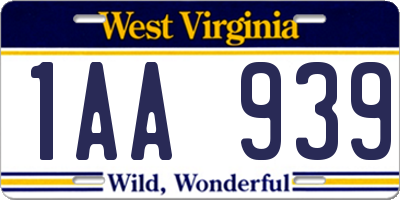 WV license plate 1AA939