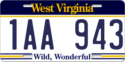 WV license plate 1AA943