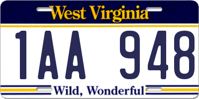 WV license plate 1AA948