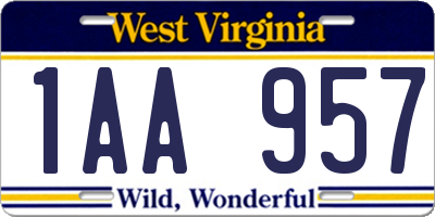 WV license plate 1AA957