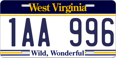 WV license plate 1AA996