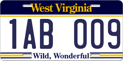 WV license plate 1AB009