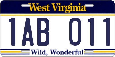 WV license plate 1AB011