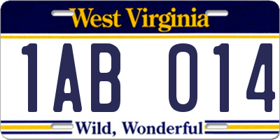 WV license plate 1AB014