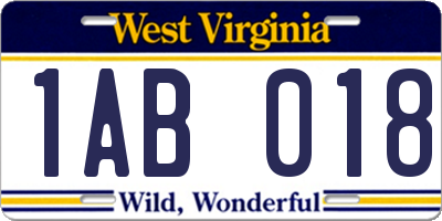 WV license plate 1AB018
