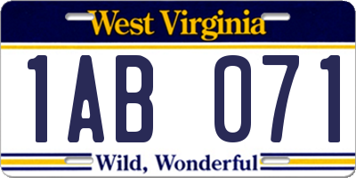 WV license plate 1AB071