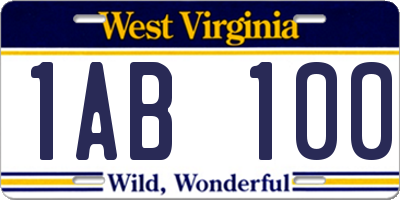WV license plate 1AB100