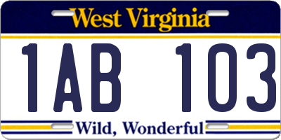 WV license plate 1AB103
