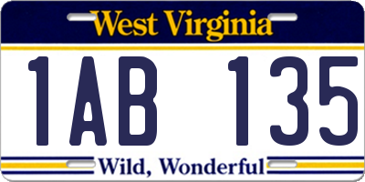 WV license plate 1AB135