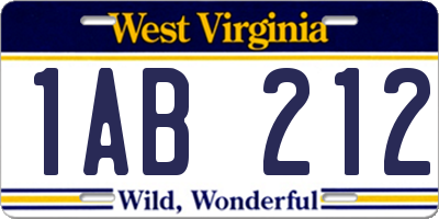 WV license plate 1AB212