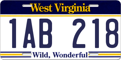 WV license plate 1AB218