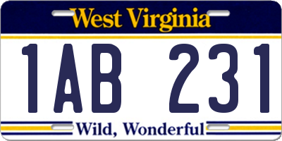 WV license plate 1AB231