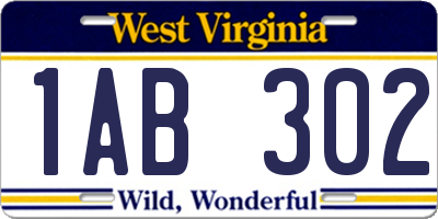 WV license plate 1AB302