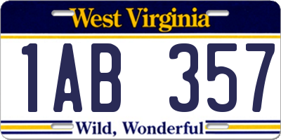 WV license plate 1AB357