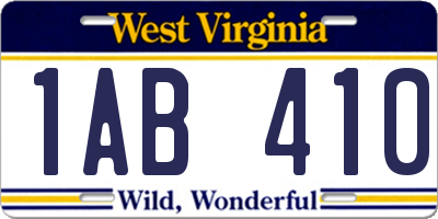 WV license plate 1AB410