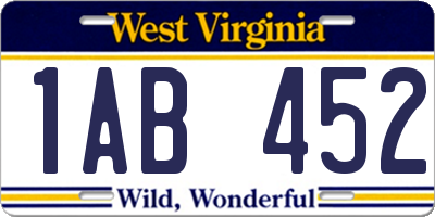 WV license plate 1AB452