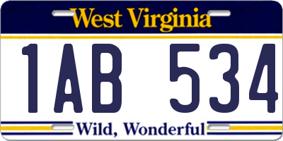 WV license plate 1AB534