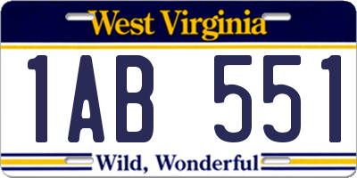 WV license plate 1AB551